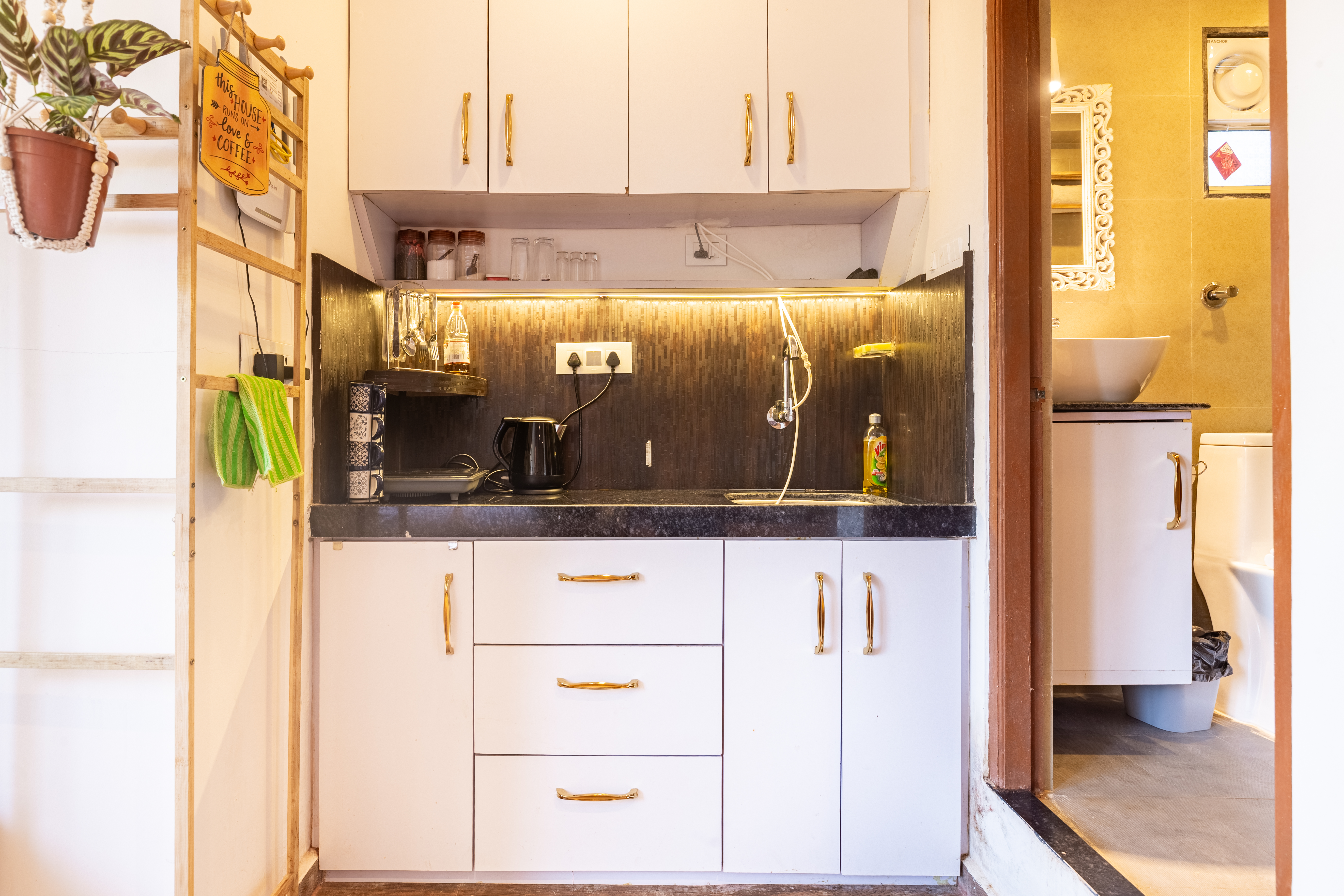 Kitchenette with gold fittings